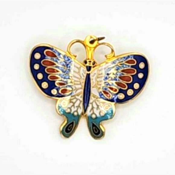 Vintage gold multicolored cloisonne butterfly brooch - Picture 5 of 5